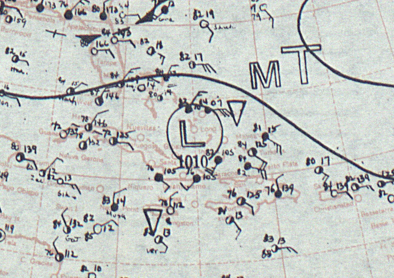 Cuba–Brownsville hurricane synoptic weather map 8-31-1933