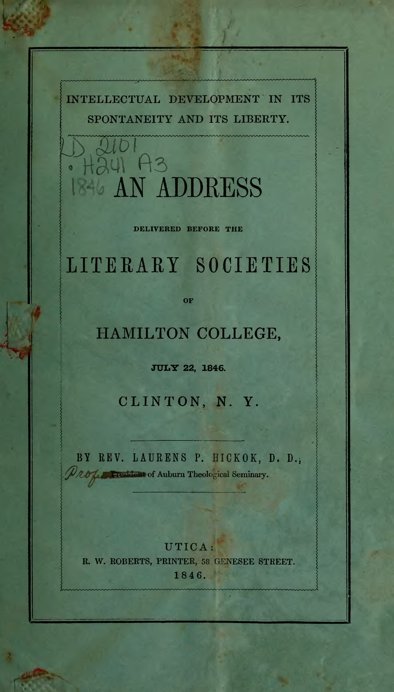Intellectual Development in its Spontaneity and its Liberty