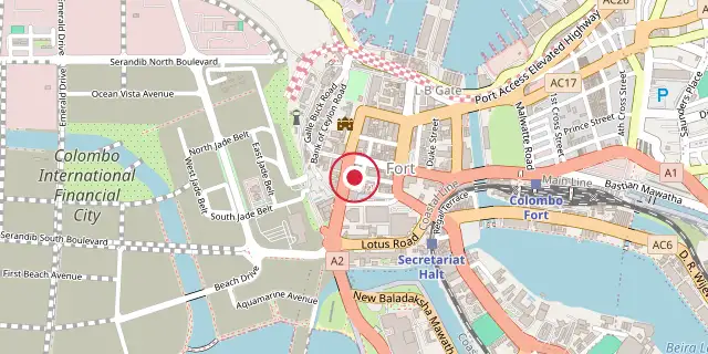 Street map of the area around Colombo; the red dot marks 6°56′02″N 79°50′35″E