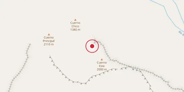 Street map of the area around Torres del Paine National Park; the red dot marks 51°00′00″S 73°00′00″W