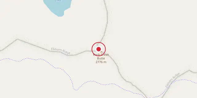 Street map of the area around Blue Mountains (Pacific Northwest); the red dot marks 44°49′01″N 118°06′14″W