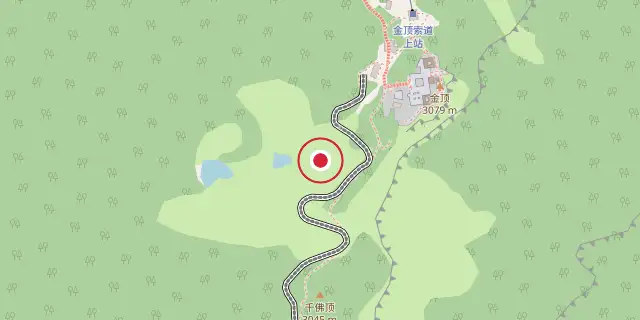 Street map of the area around Mount Emei; the red dot marks 29°31′12″N 103°19′55″E