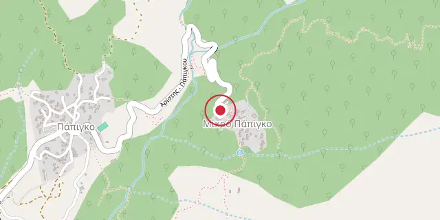 Street map of the area around Vikos–Aoös National Park; the red dot marks 39°58′08″N 20°43′41″E