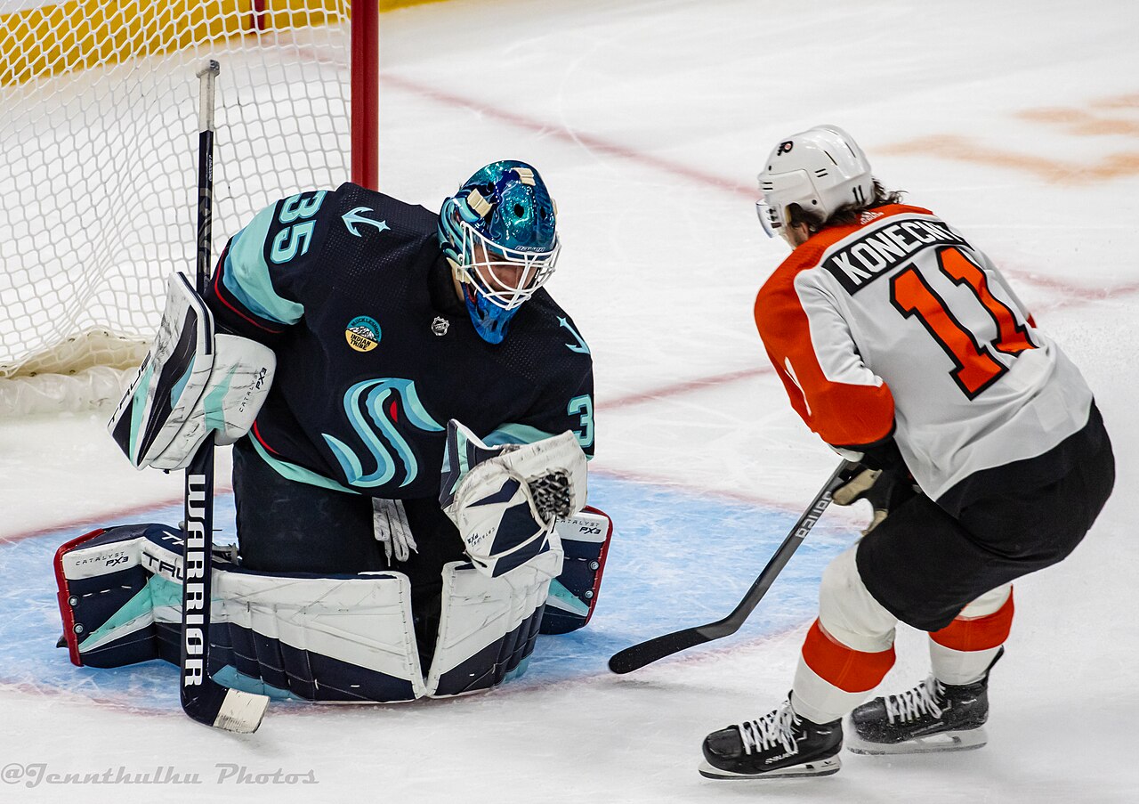 Philadelphia Flyers at Seattle Kraken - December 29, 2023 - Joey Daccord and Travis Konecny