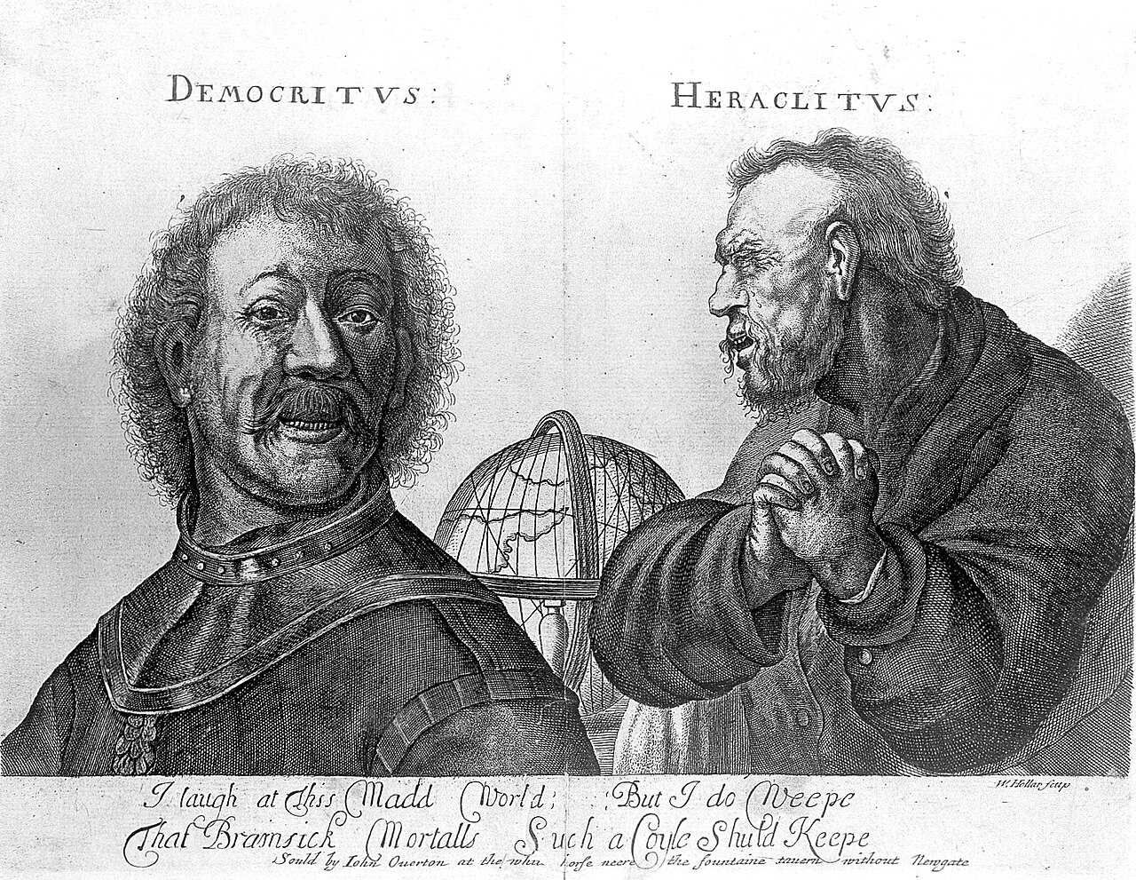 Democritus laughing and Heraclitus weeping, with a globe Wellcome L0014123