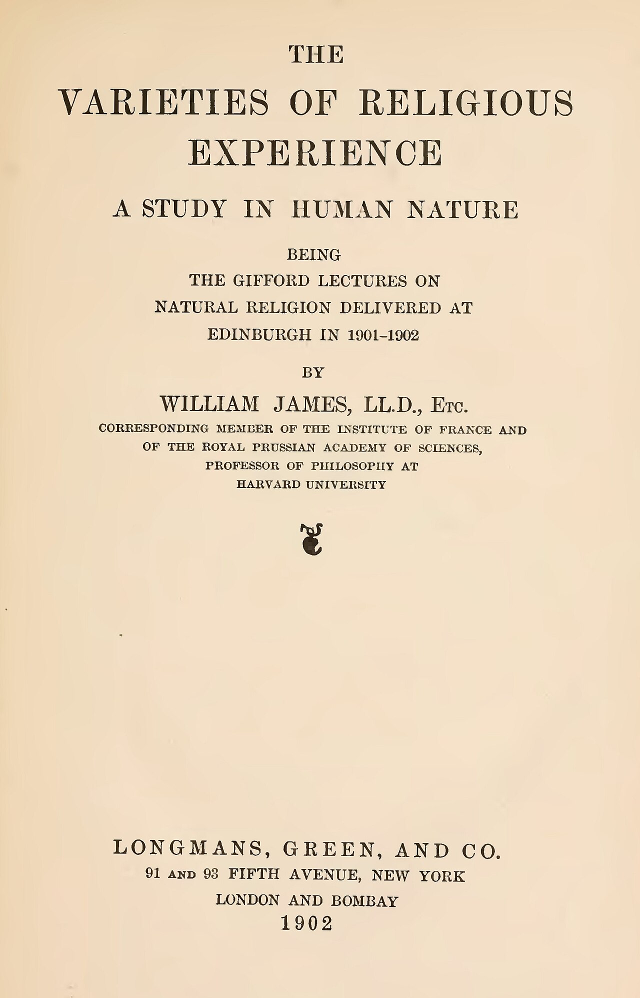 The varieties of religious experience, a study in human nature - frontcover