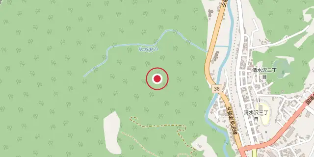 Street map of the area around Hokkaido; the red dot marks 43°00′00″N 142°00′00″E