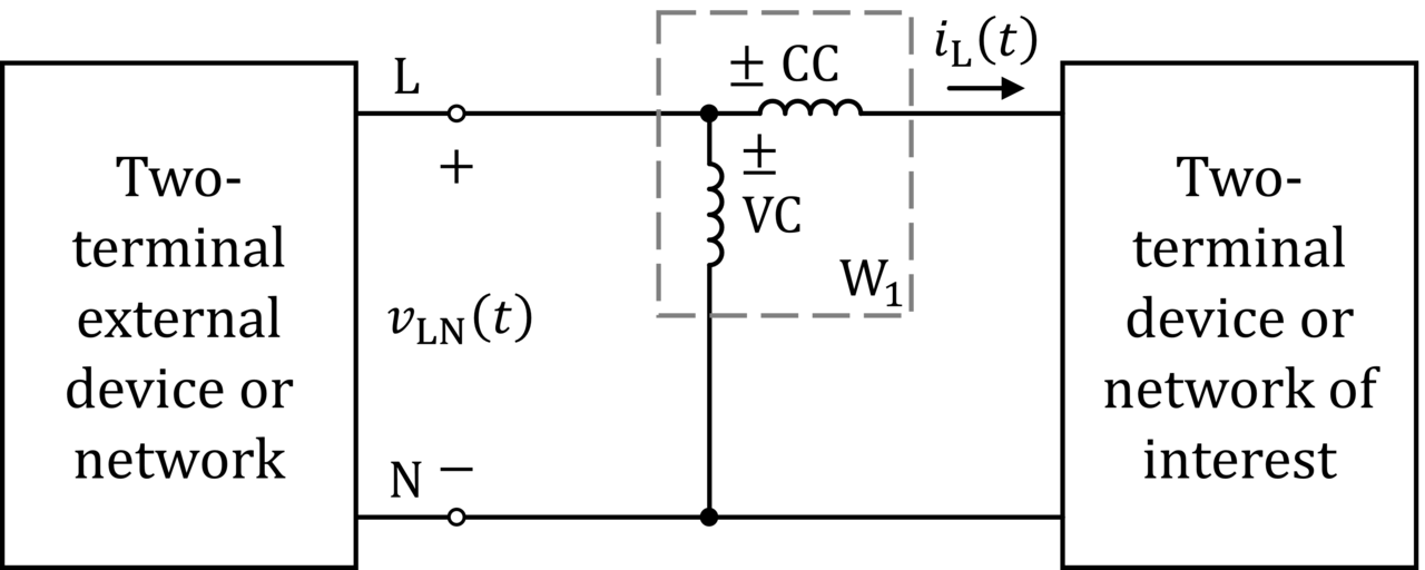 Circuit diagram of one-wattmeter method for two-wire single-phase networks taking neutral as common