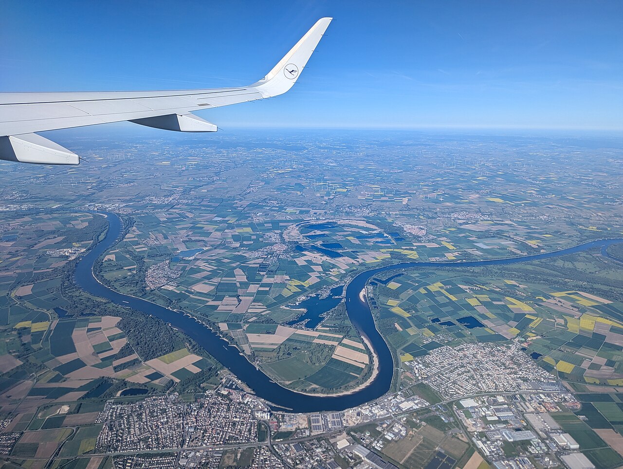 Aerial view of Rhine River near Frankfurt