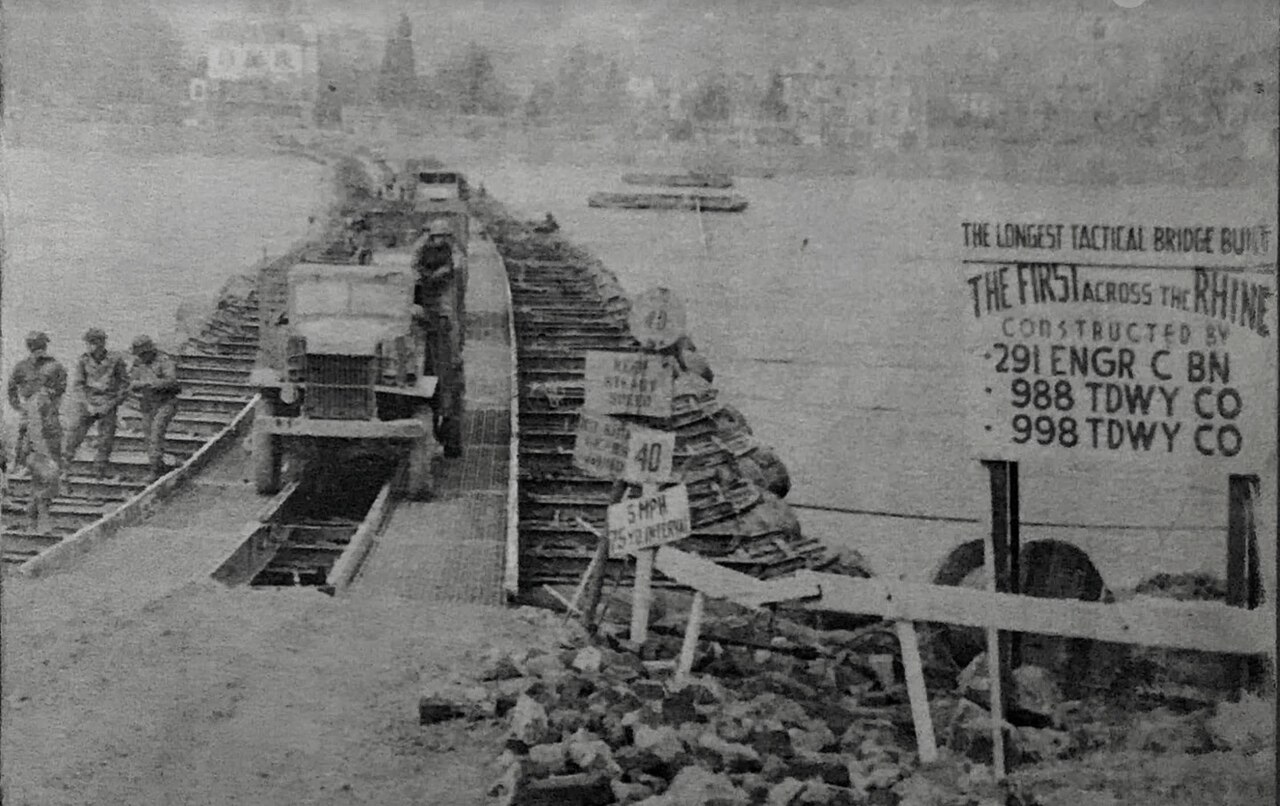 First US Army Engineer built pontoon bridge crossing the Rhine at Remagen during WW2