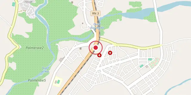 Street map of the area around El Kantara; the red dot marks 35°13′01″N 5°42′36″E