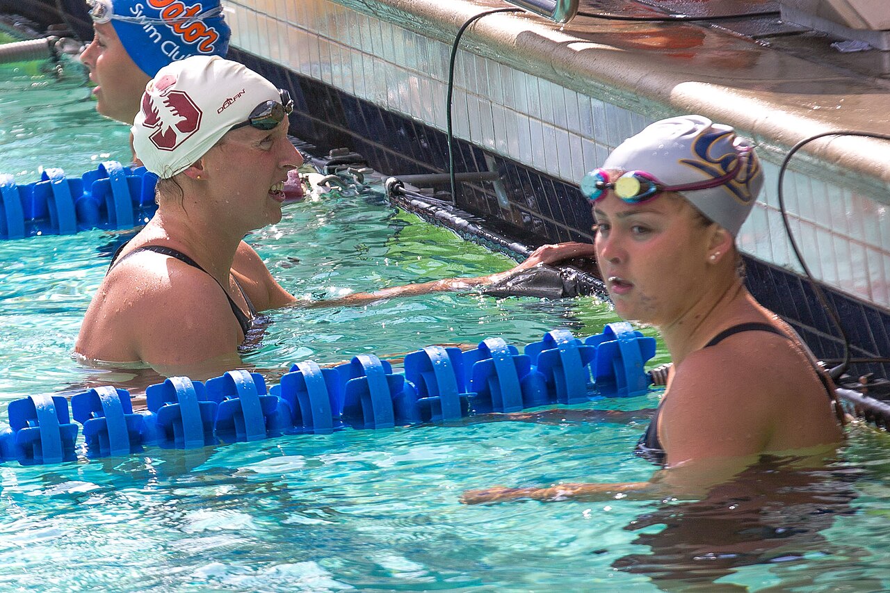 Katie Ledecky, left, after winning 200 free