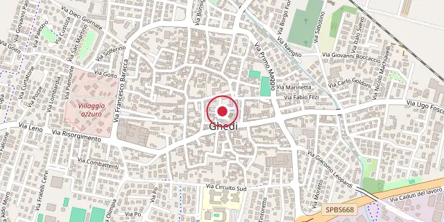 Street map of the area around Ghedi Castle; the red dot marks 45°24′07″N 10°16′37″E