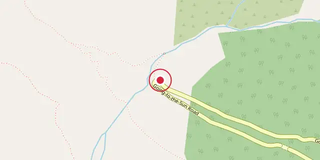 Street map of the area around Glacier; the red dot marks 48°45′18″N 113°48′00″W
