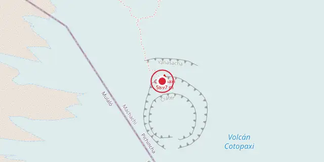 Street map of the area around Cotopaxi; the red dot marks 0°40′52″S 78°26′17″W