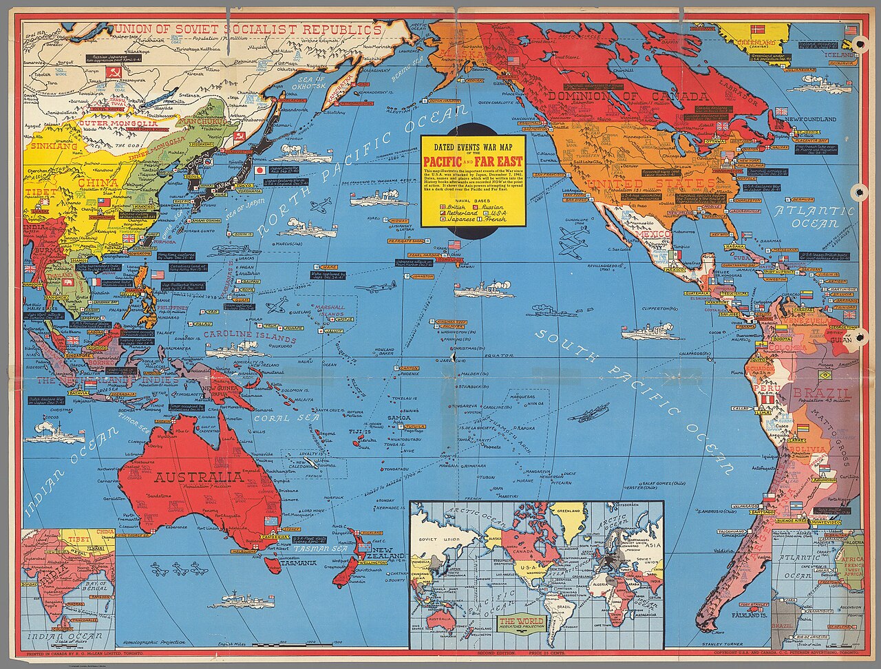 Dated events war map of the Pacific and Far East, 1942