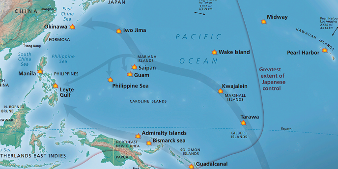 Map of Pacific Theater of World War II
