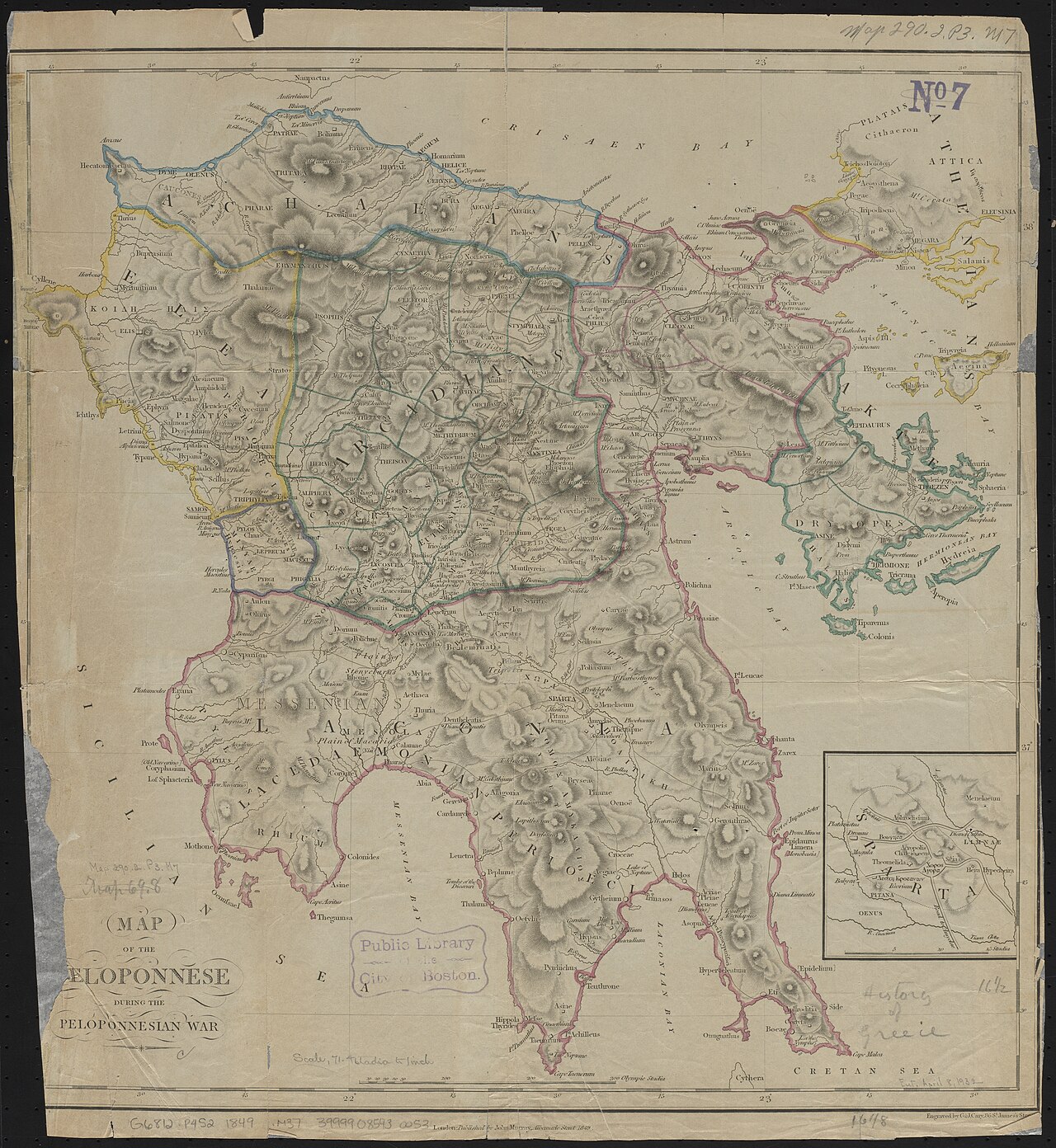 Map of the Peloponnese during the Peloponnesian War by G. & J. Cary, John Murray, from the Digital Commonwealth - commonwealth ht2509989