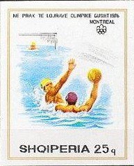 Stamp of Albania - 1975 - Colnect 136602 - Montreal Olympic Games Emblem and Water Polo