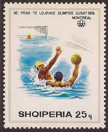 Stamp of Albania - 1975 - Colnect 355493 - Montreal Olympic Games Emblem and Water Polo