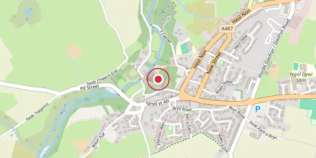 Street map of the area around St Davids Cathedral; the red dot marks 51°52′55″N 5°16′05″W