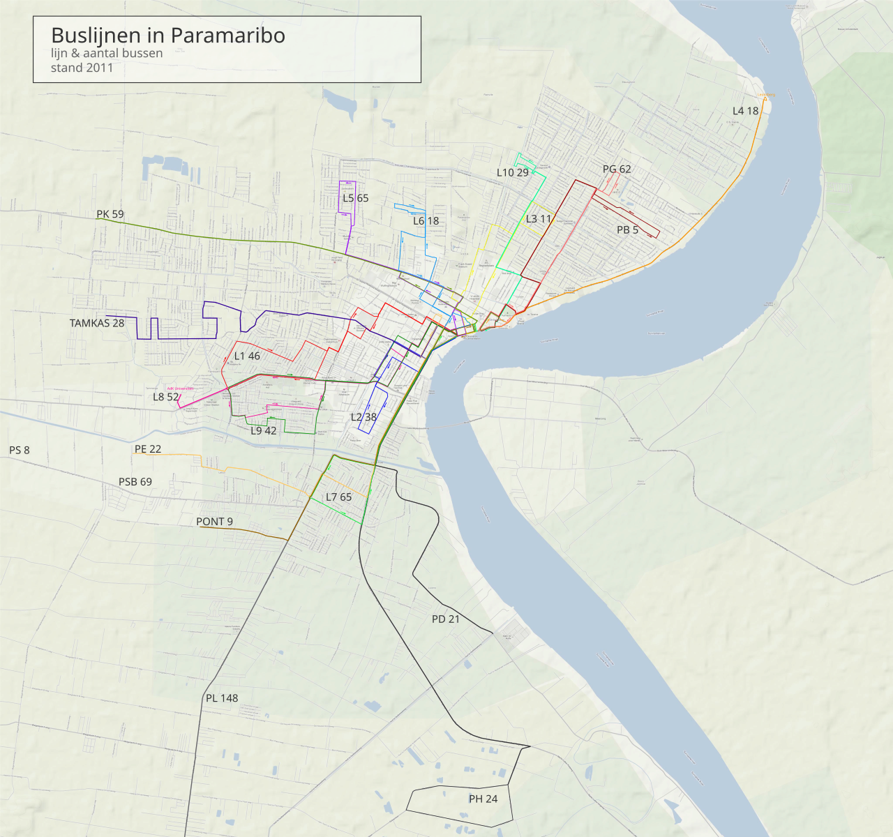 Buslijnen Paramaribo 2011-01