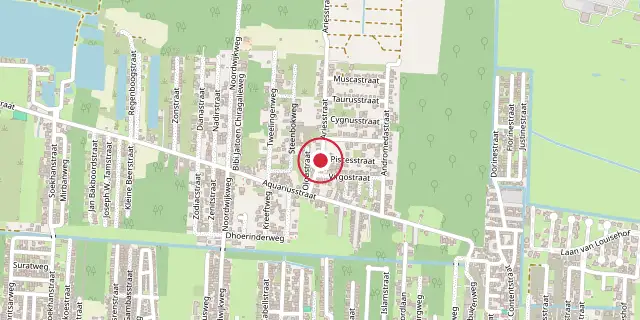 Street map of the area around Paramaribo; the red dot marks 5°51′07″N 55°12′14″W