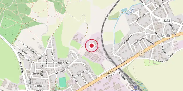 Street map of the area around Church of the Assumption of Our Lady and Saint John the Baptist; the red dot marks 49°57′58″N 15°17′38″E