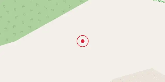 Street map of the area around Hawaiʻi Volcanoes National Park; the red dot marks 19°22′59″N 155°12′00″W