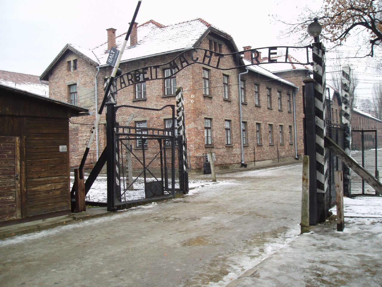 Arbeit macht frei sign, main gate of the Auschwitz I concentration camp, Poland